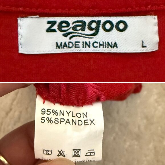 Zeagoo Womens Size Large Top Red Ruched Faux Wrap V-Neck Blouse Bodycon Stretch - Picture 6 of 7